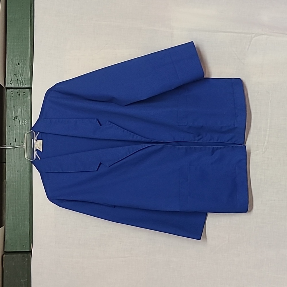 1960s 70s Mister Remo Royal  Blue Open Front Blazer Jacket Square Pockets Sz M